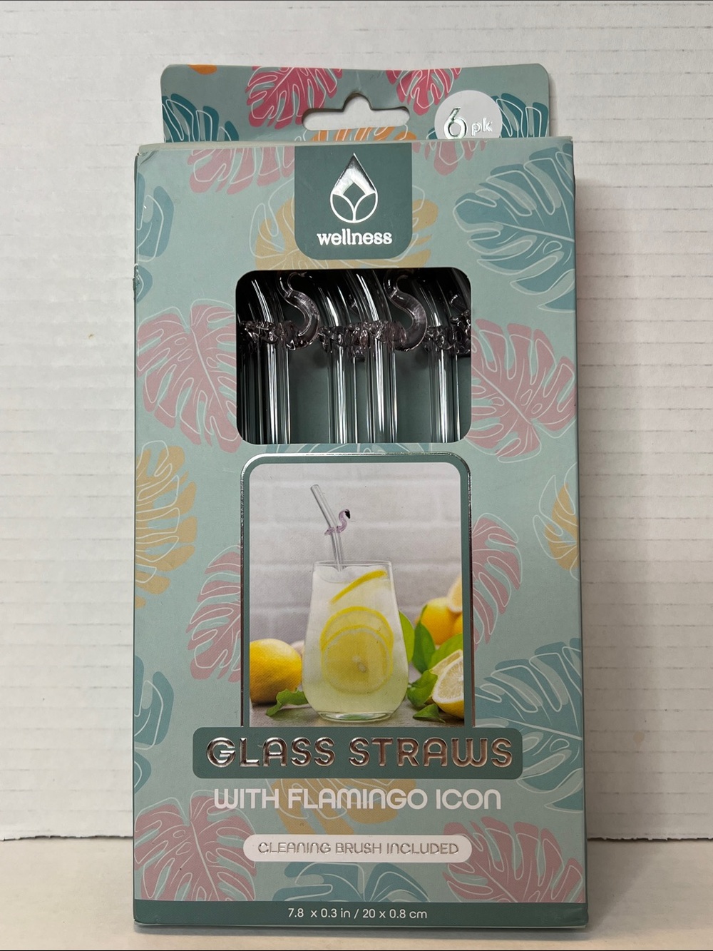 Wellness Flamingo Icon Pink Glass Straws Cleaning Brush 6 Pack New